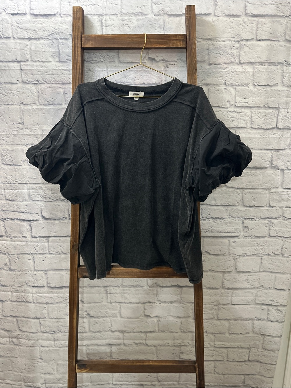 BUCKETLIST Black Ruffle Sleeve Top